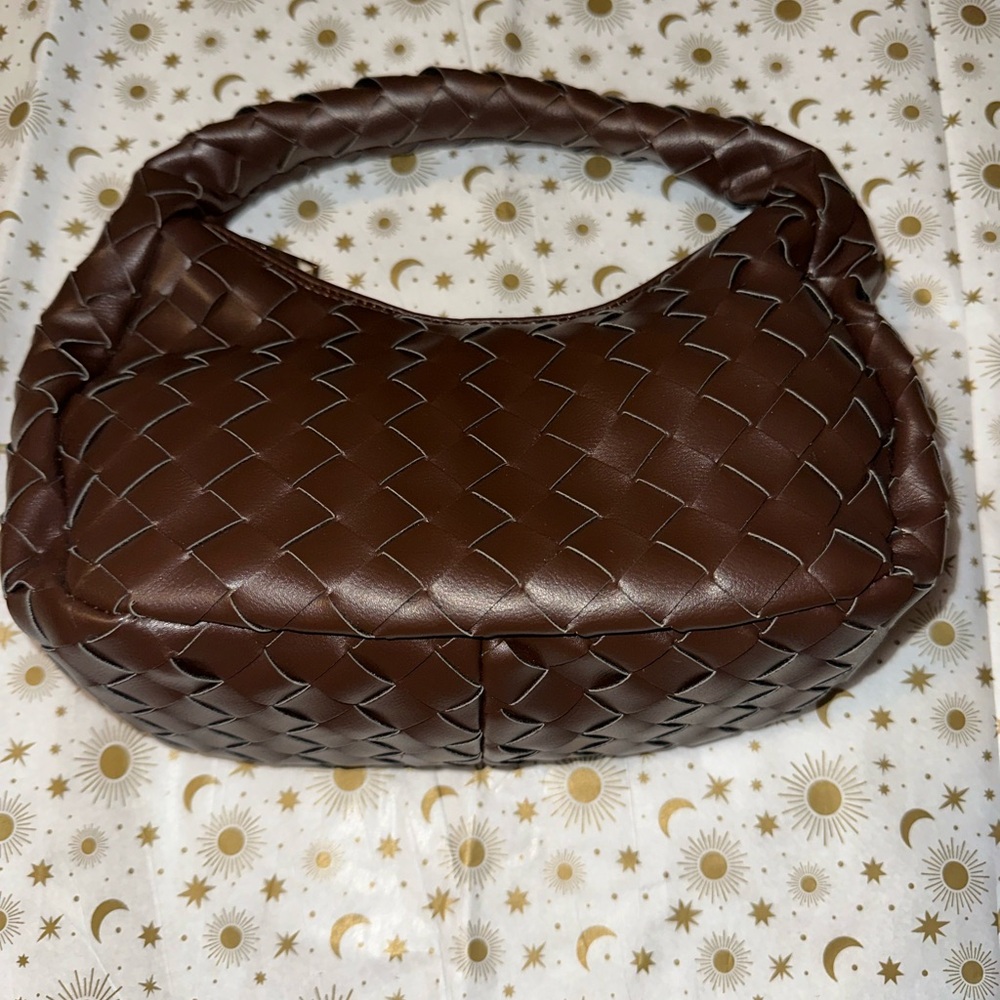 SOLD Anthropologie Brown Vegan Leather Woven Handbag